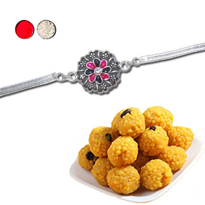"Rakhi - SIL-6170 A (Single Rakhi), 500gms of Laddu - Click here to View more details about this Product